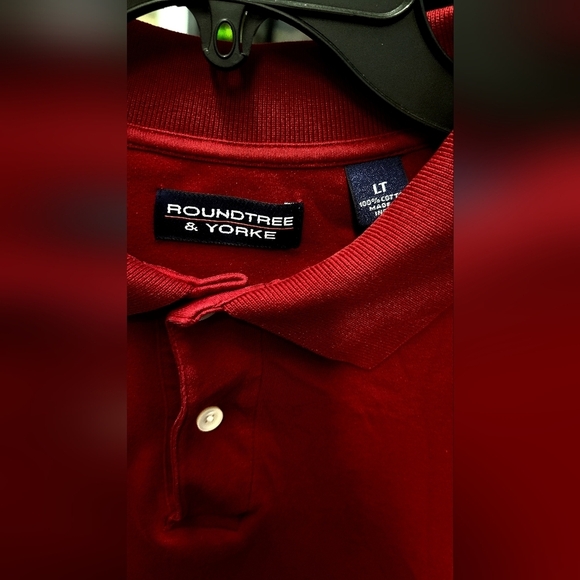 Roundtree & Yorke Deep Red Long Sleeve Polo Golf Collared Shirt Large Tall - Picture 3 of 5